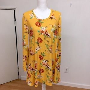J for Justify Yellow Gold Dress with Florals Dress Size L